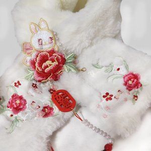 Bunny Plush Floral Scarf | Women Floral Faux Fur Collar Scarf #249